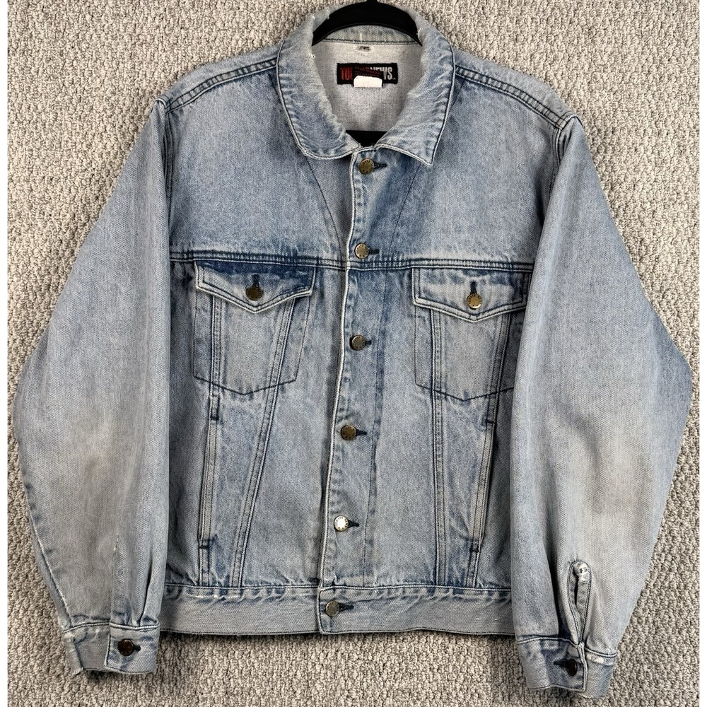 90s Vintage Todays News Distressed Denim Trucker Jacket Light Wash M